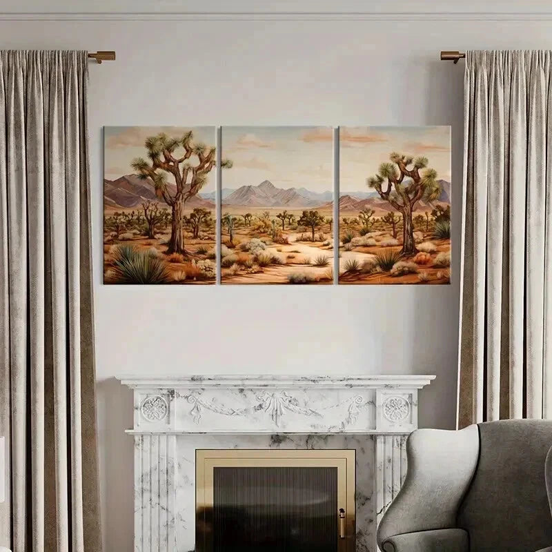 3pcs Golden Desert Sands & Mountain Wall Art Set Canvas Framed 50x70cm - High Quality Print 100% Australian Made Wall Canvas Ready to Hang - Bella Home Decor