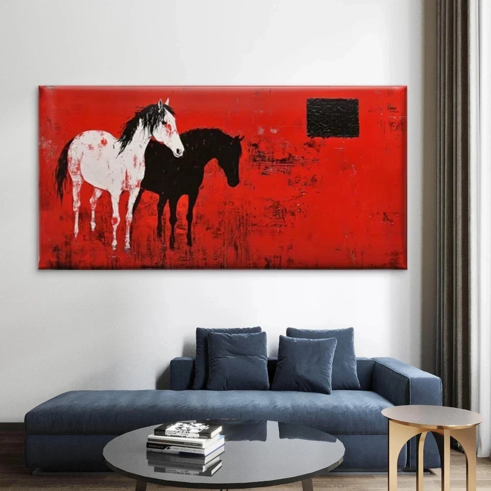 Black & White Horses Wall Art Canvas Office Home Room Framed 120x60cm