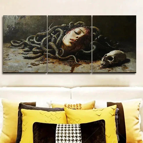 3pcs Medusa's Head Skull Waterproof Dark Wall Art Set Canvas Unframed - High Quality Print 100% Australian Made Wall Canvas