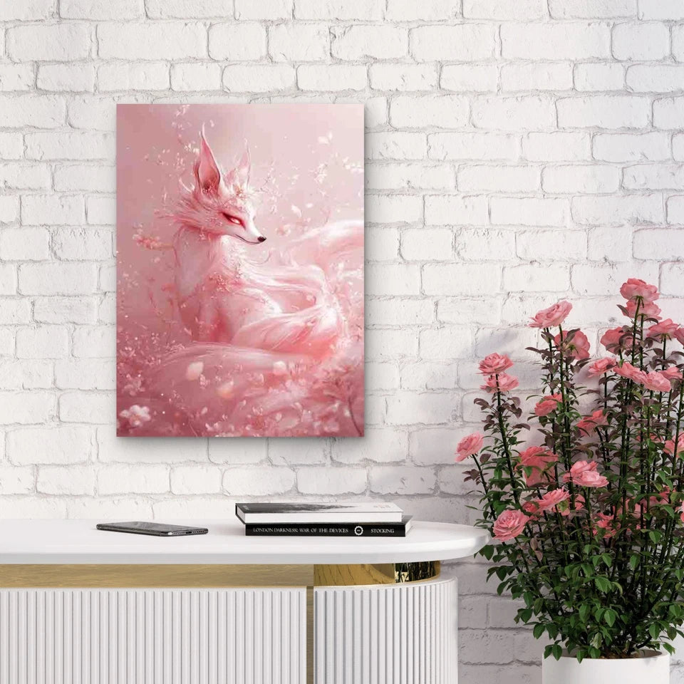 Ethereal Pink and White Nine-Tailed Fox 40x60cm Metal Print Ready to Hang