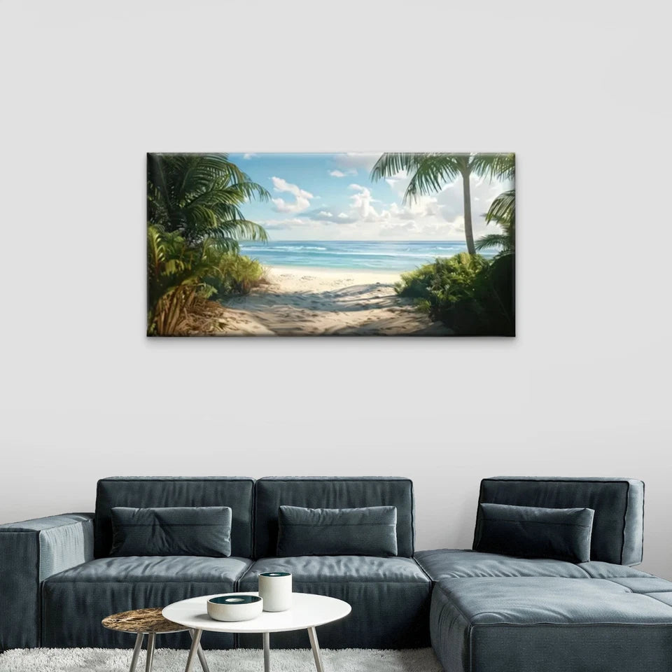 Beach Palm Trees Ocean Wall Art Canvas Office Home Room Framed 120x60cm