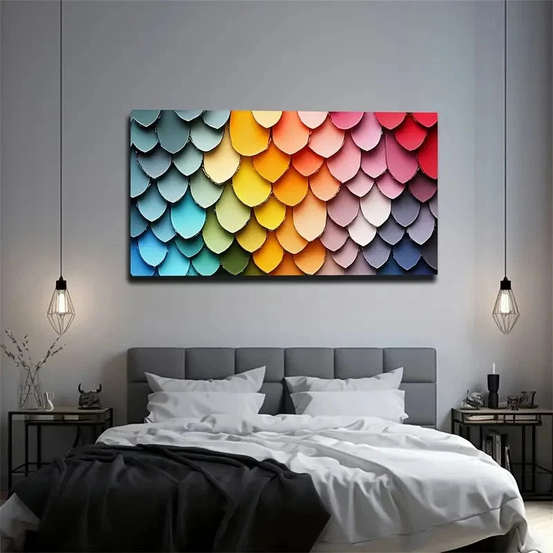 Multi-Color Fish Scale Design Wall Art Canvas Office Home Room Framed 120x60cm