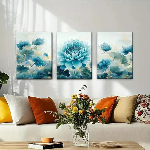 3pcs Lotus Soft Hues and Lush Greenery Wall Art Canvas Unframed - High Quality Print 100% Australian Made Wall Canvas