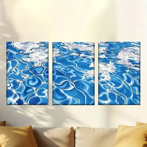 3pcs Sparkling Blue Pool with White Flowers Wall Art Set Canvas Unframed – High Quality Print 100% Australian Made Wall Canvas