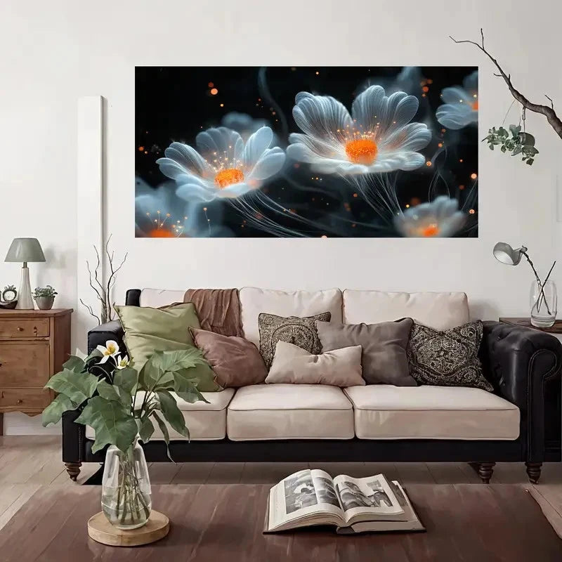 Glowing Fantasy Floral Wall Art Canvas Office Home Room Framed 120x60cm