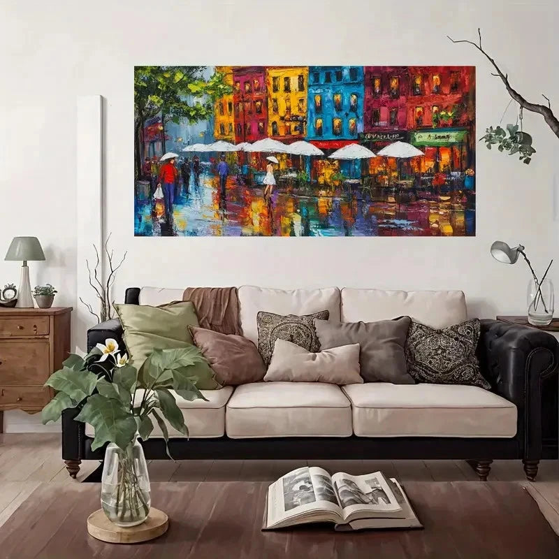 Rainy Cityscape Wall Art Canvas Office Home Room Framed 120x60cm