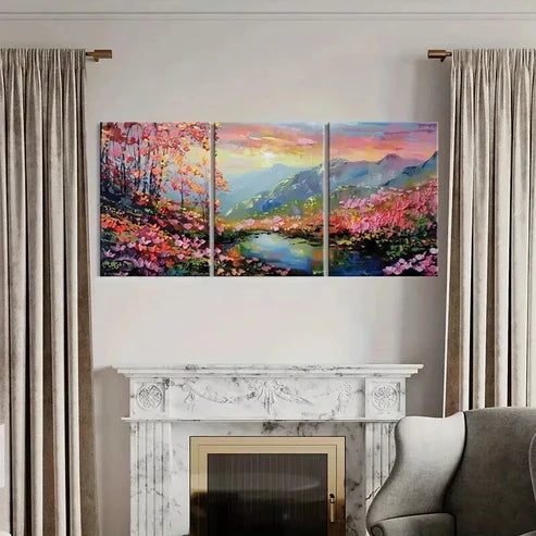 3pcs Mountain Landscape Colorful Trees Serene Wall Art Canvas Unframed - High Quality Print 100% Australian Made Wall Canvas