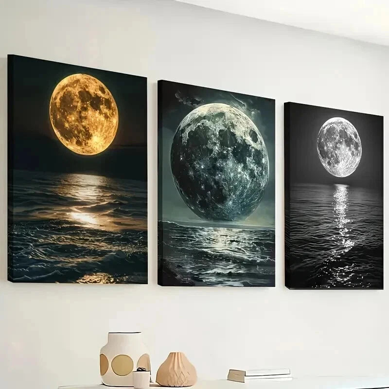 3pcs Night View Planet Ocean Mural Perfect Wall Art Set Canvas Framed 50x70cm - High Quality Print 100% Australian Made Wall Canvas Ready to Hang - Bella Home Decor