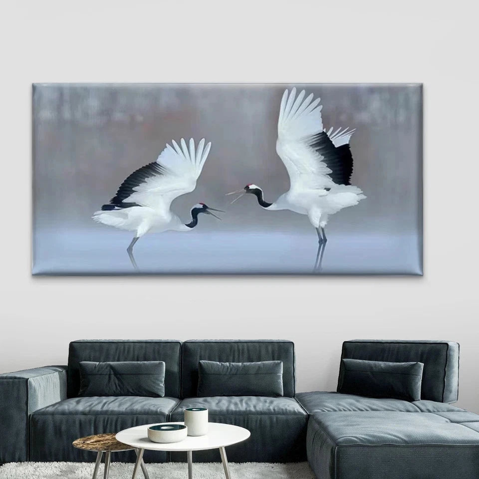 Elegant Red Crowned Cranes Wall Art Canvas Office Home Room Framed 120x60cm