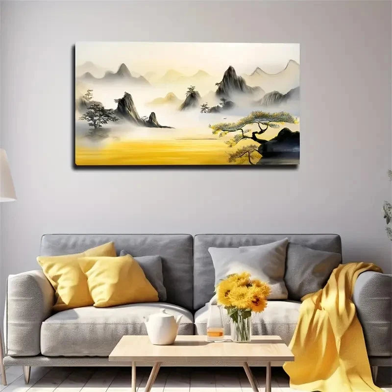 Serene Mountain & Misty Forest Wall Art Canvas Office Home Room Framed 120x60cm