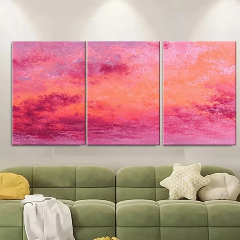 3pcs Sunrise Pink And Orange Textures Metal Print Ready to Hang Art