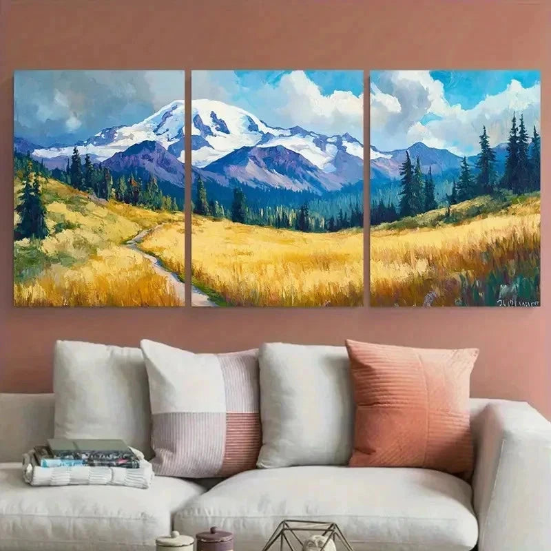 3pcs Mountain Landscape Meadow Scene Perfect Wall Art Set Canvas Framed 60x90cm - High Quality Print 100% Australian Made Wall Canvas Ready to Hang