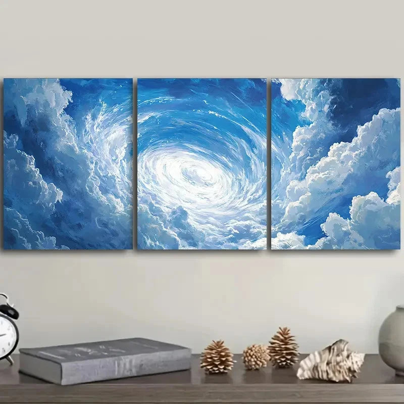 3pcs Modern Blue & White Swirl Pattern Wall Art Set Canvas Framed 50x70cm - High Quality Print 100% Australian Made Wall Canvas Ready to Hang - Bella Home Decor