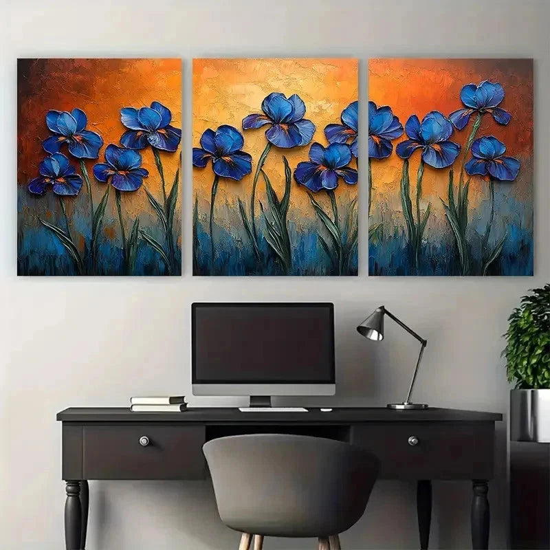 3pcs Meadow Flowers Original Impasto Perfect Wall Art Set Canvas Framed 50x70cm - High Quality Print 100% Australian Made Wall Canvas Ready to Hang