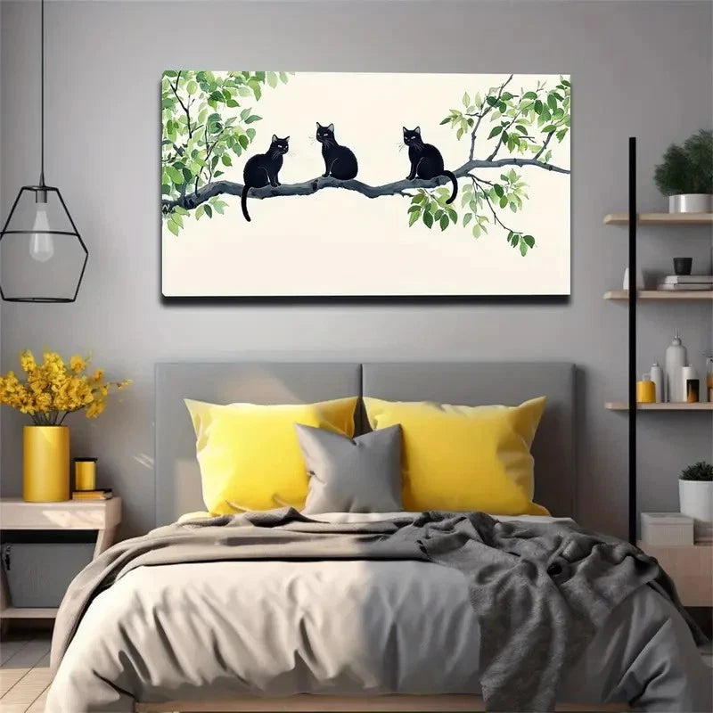 A Black Cat Is Quietly Lying Wall Art Canvas Office Home Room Framed 120x60cm