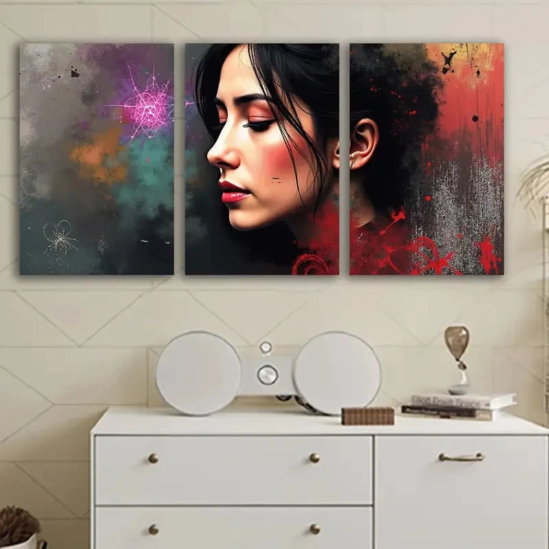3pcs Woman With Eyes Closed Wall Art Set Canvas Framed 50x70cm - High Quality Print 100% Australian Made Wall Canvas Ready to Hang