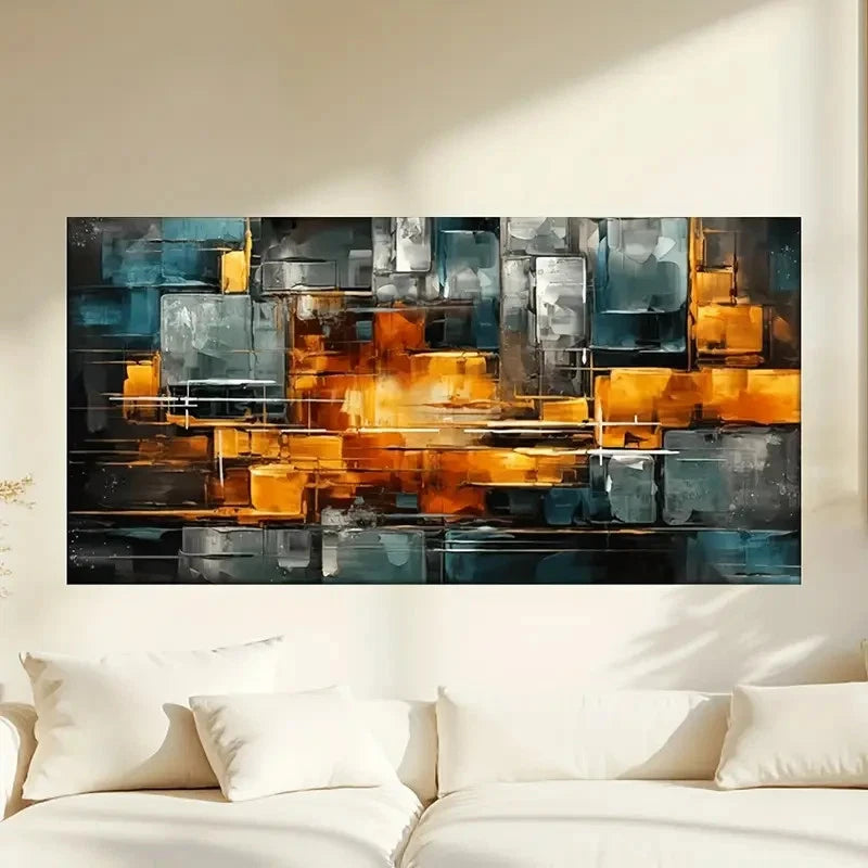 Abstract Square Design Wall Art Canvas Office Home Room Framed 120x60cm.