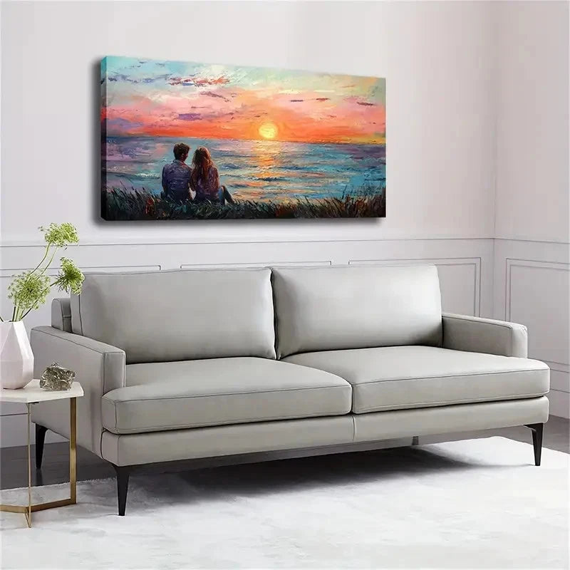 Vibrant Sunset Scene Beach Wall Art Canvas Office Home Room Framed 120x60cm