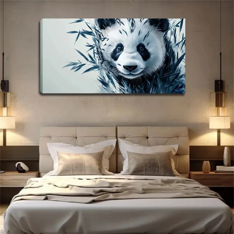 Cute Panda with Bamboo Wall Art canvas office home room framed 120x60cm - Bella Home Decor