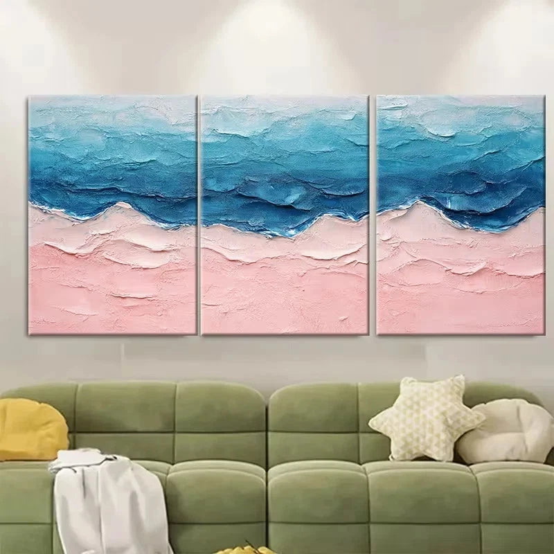 3pcs Pink Blue Coastal Painting Wall Art Set Canvas Framed 40x60cm - High Quality Print 100% Australian Made Wall Canvas Ready to Hang