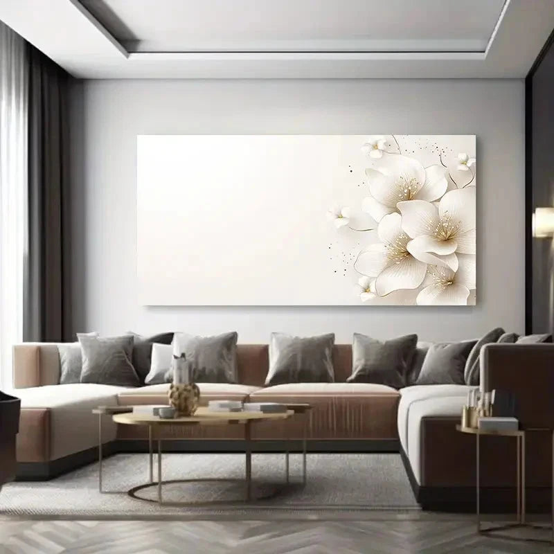 Soft White Flowers On Light Wall Art Canvas Office Home Room Framed 120x60cm