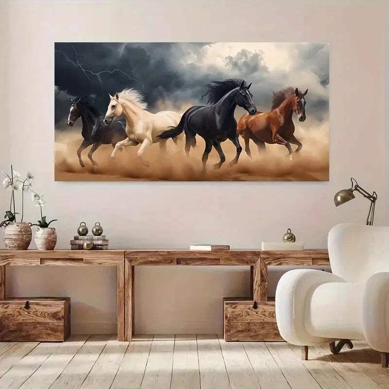Majestic Horses wall canvas office home room framed 120x60cm - Bella Home Decor