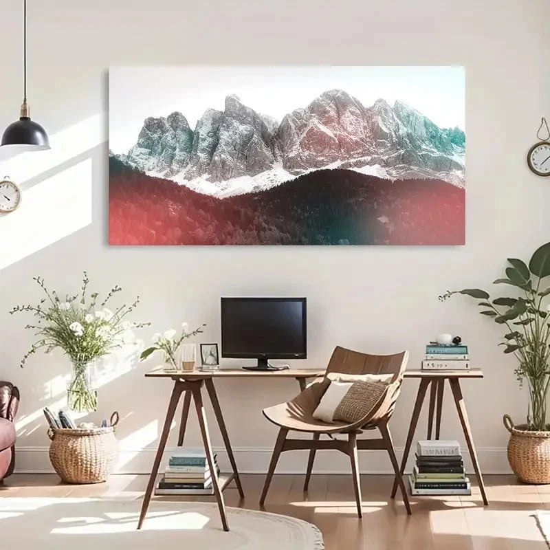 Capped Mountains During Daytime Wall Art Canvas Office Home Room Framed 120x60cm