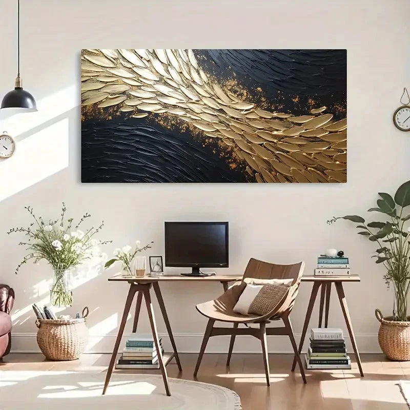 Minimalist Black Golden Deco Wall Art Canvas Office Home Room Framed 120x60cm - Bella Home Decor