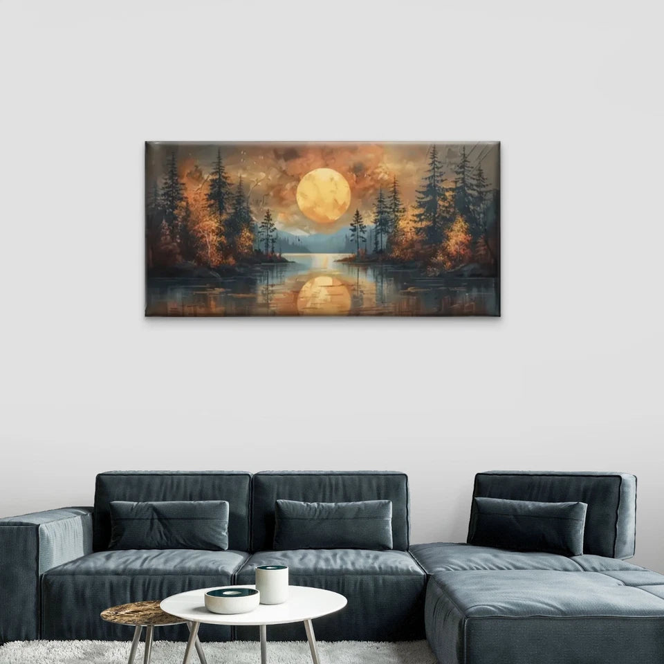 Lake Moon Forest Wall Art Canvas Office Home Room Framed 120x60cm