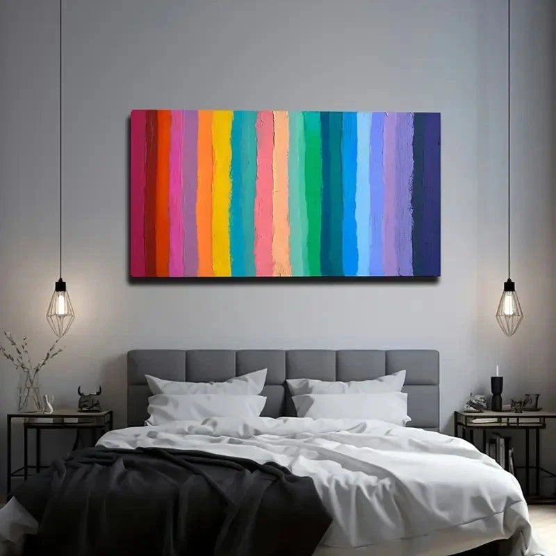 Rainbow Strips Stuck In Paint Wall Art Canvas Office Home Room Framed 120x60cm