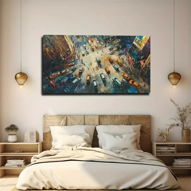 Vibrant Urban Street Scene Wall Art Canvas Office Home Room Framed 120x60cm