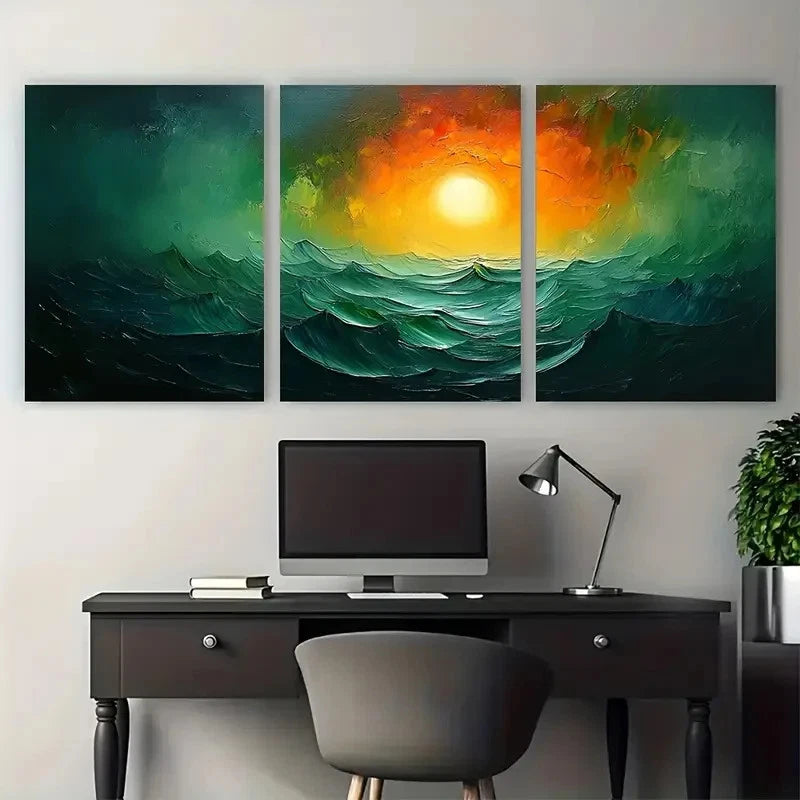 3pcs Abstract Green Boho Painting Wall Art Set Canvas Framed 40x60cm - High Quality Print 100% Australian Made Wall Canvas Ready to Hang - Bella Home Decor