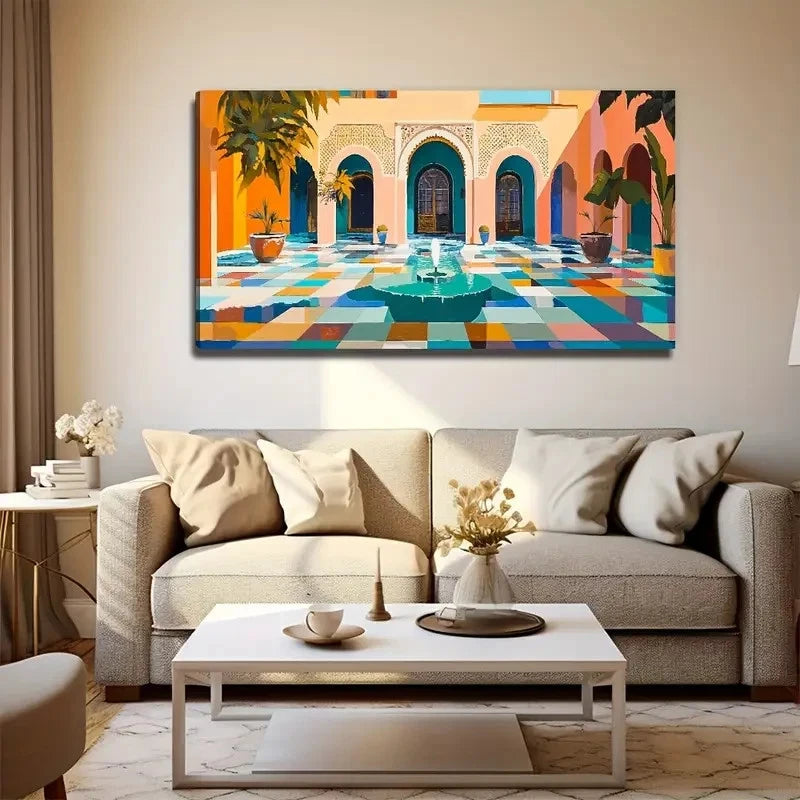 Middle East Courtyard Wall Art Canvas Office Home Room Framed 120x60cm