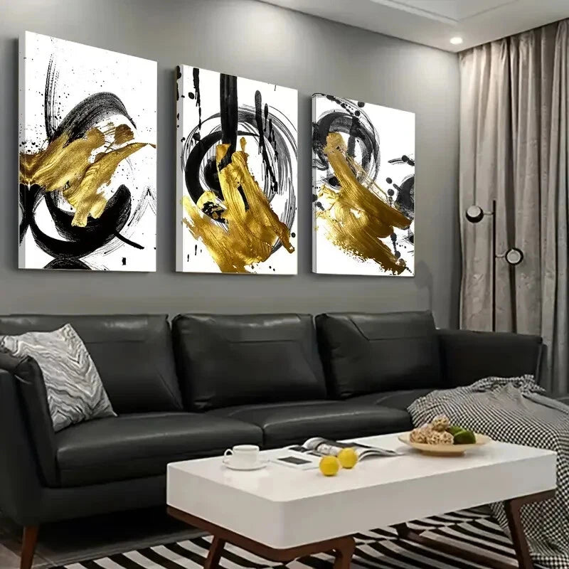 3pcs Abstract Golden Foil Décor Perfect Wall Art Set Canvas Framed 40x60cm - High Quality Print 100% Australian Made Wall Canvas Ready to Hang - Bella Home Decor