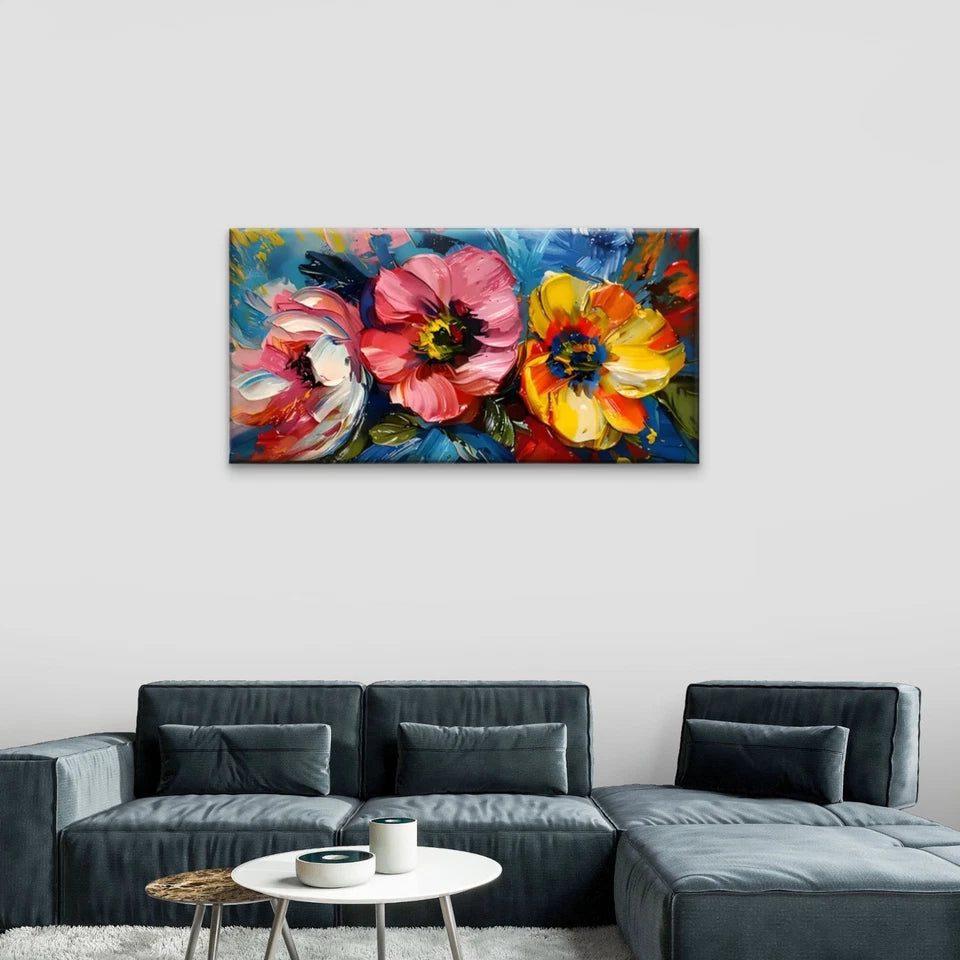 Colorful Flowers Vase Design Wall Art Canvas Office Home Room Framed 120x60cm - Bella Home Decor
