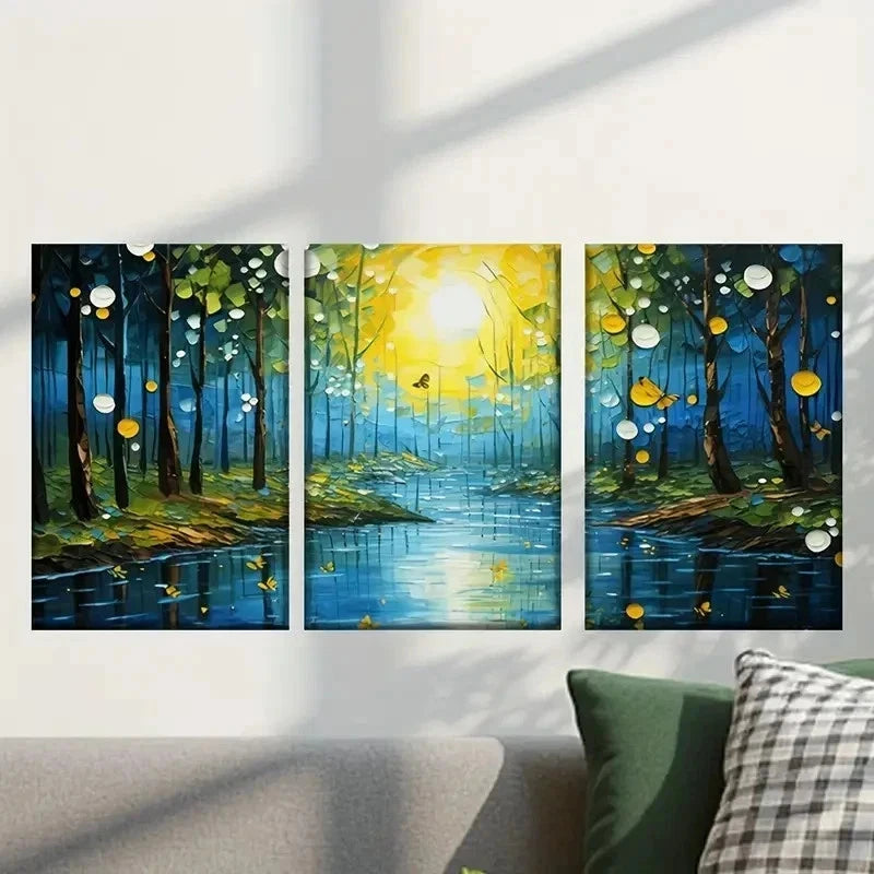 3pcs Forest with a River And Trees Wall Art Set Canvas Framed 40x60cm - High Quality Print 100% Australian Made Wall Canvas Ready to Hang - Bella Home Decor