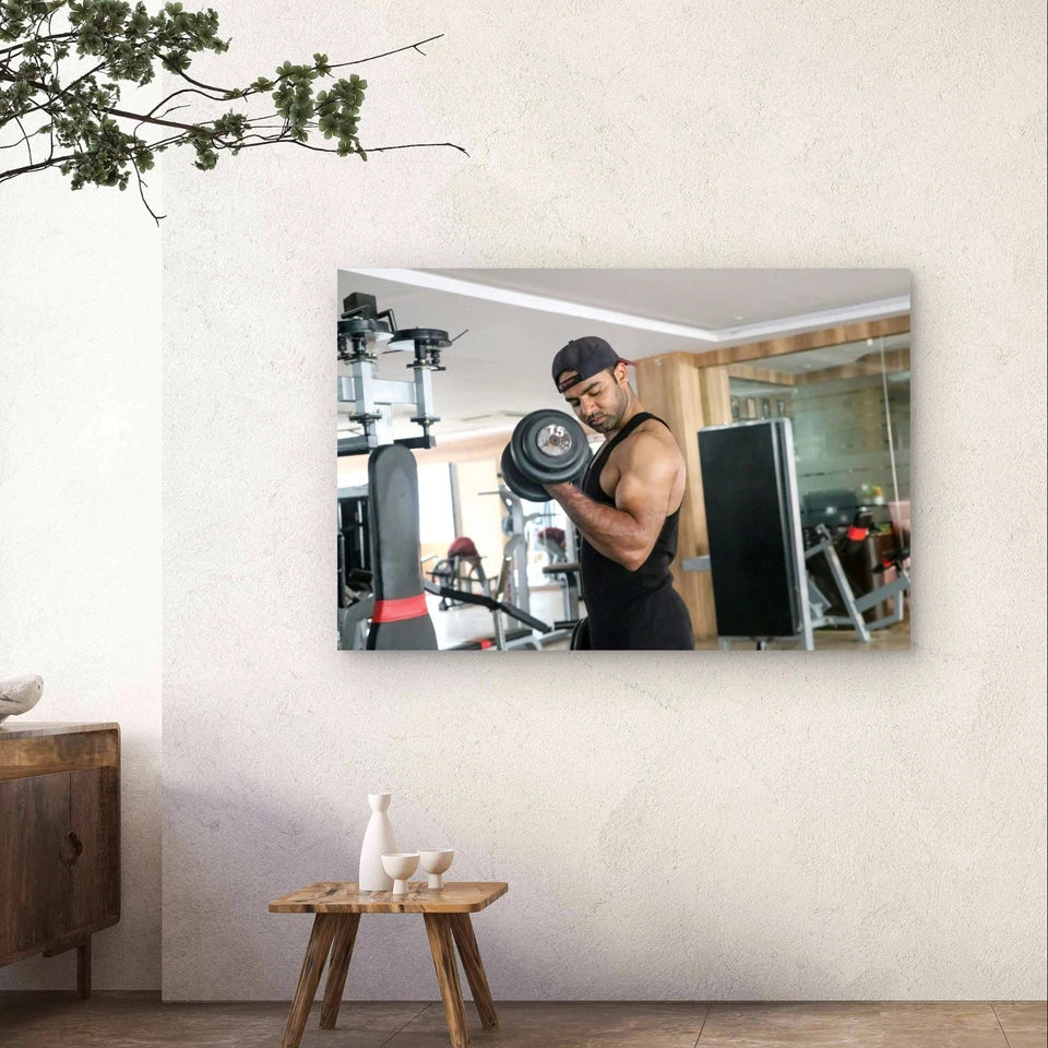 Man Lifting Dumbbells in the Gym 5mm Plastic Poster Ready to Hang 90x60cm