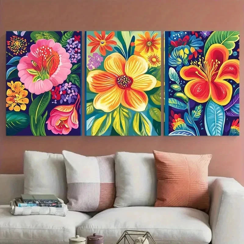 3pcs Vibrant Floral Decor Nature Prefect Wall Art Set Canvas Framed 40x60cm - High Quality Print 100% Australian Made Wall Canvas Ready to Hang