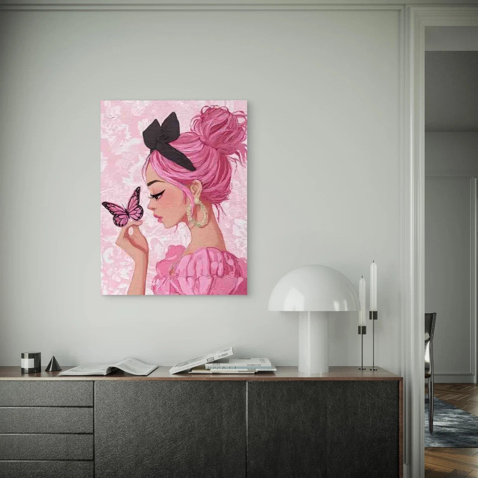 Pink Girly Butterfly Coquette Aesthetic 40x60cm Metal Print Ready to Hang