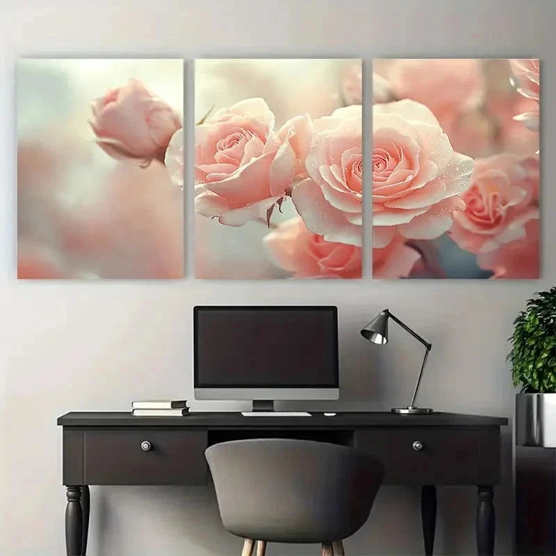 3pcs Blooming Flower Bouquet Vintage Perfect Wall Art Set Canvas Framed 50x70cm - High Quality Print 100% Australian Made Wall Canvas Ready to Hang - Bella Home Decor