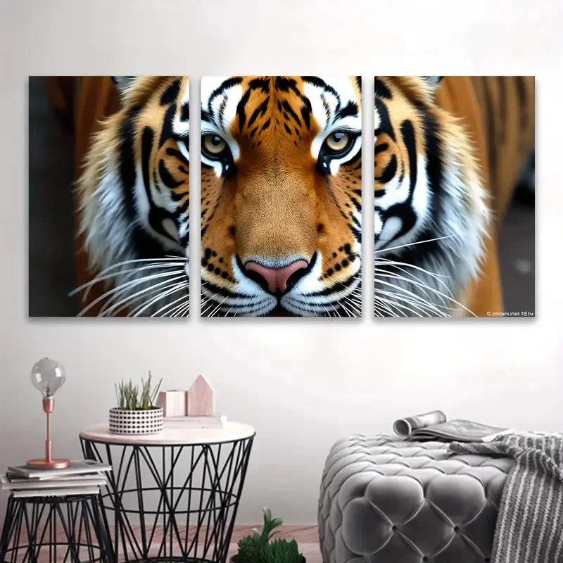 3pcs Close Up of a Tiger Painting Wall Art Set Canvas Framed 60x90cm - High Quality Print 100% Australian Made Wall Canvas Ready to Hang - Bella Home Decor