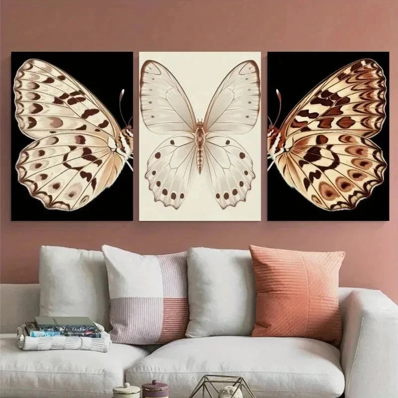 3pcs Butterfly Vintage Style Wall Art Set Canvas Framed 50x70cm - High Quality Print 100% Australian Made Wall Canvas Ready to Hang - Bella Home Decor