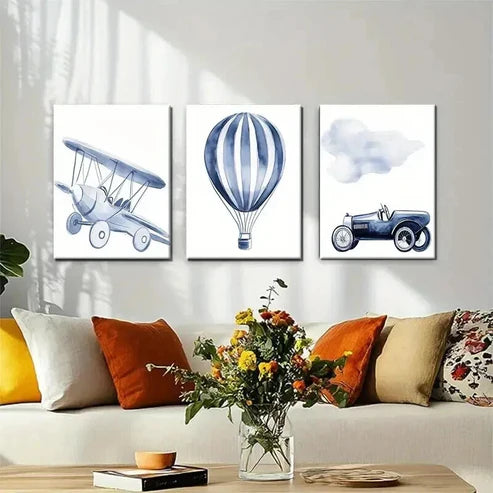 3pcs Vintage Transport Illustrations Perfect Wall Art Canvas Unframed - High Quality Print 100% Australian Made Wall Canvas