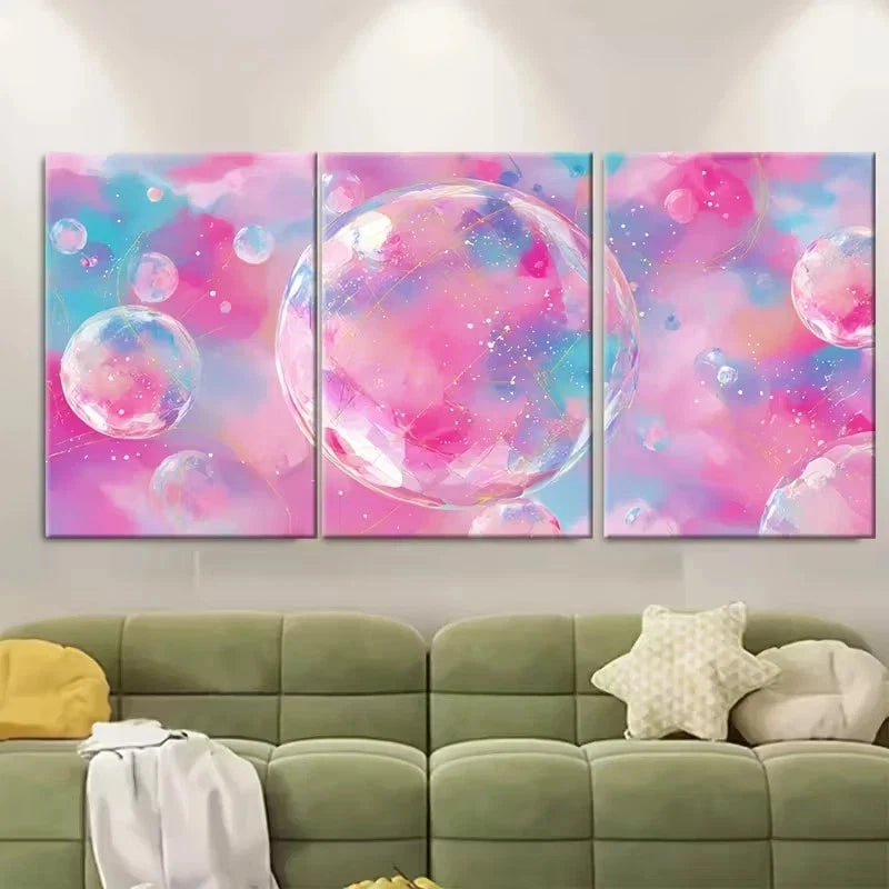 3pcs Disco Ball Print, Pink Girly Trendy Wall Art Set Canvas Framed 50x70cm - High Quality Print 100% Australian Made Wall Canvas Ready to Hang