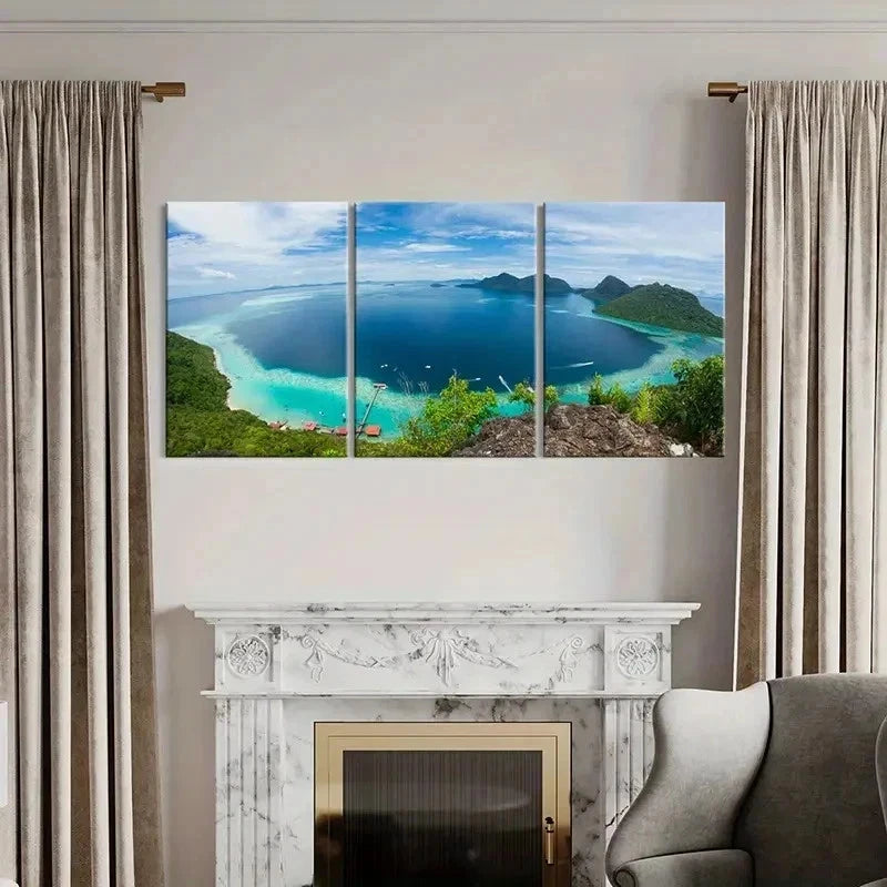 3pcs Lake Mountain & Island Modern Wall Art Set Canvas Framed 50x70cm - High Quality Print 100% Australian Made Wall Canvas Ready to Hang