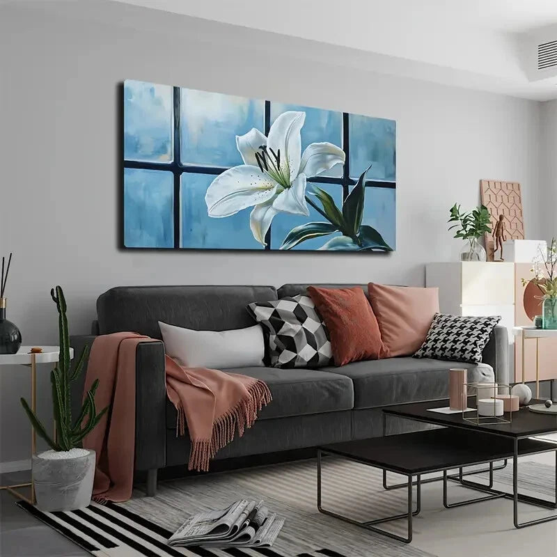 A Blooming White Lily Realistic Wall Art Canvas Office Home Room Framed 120x60cm - Bella Home Decor