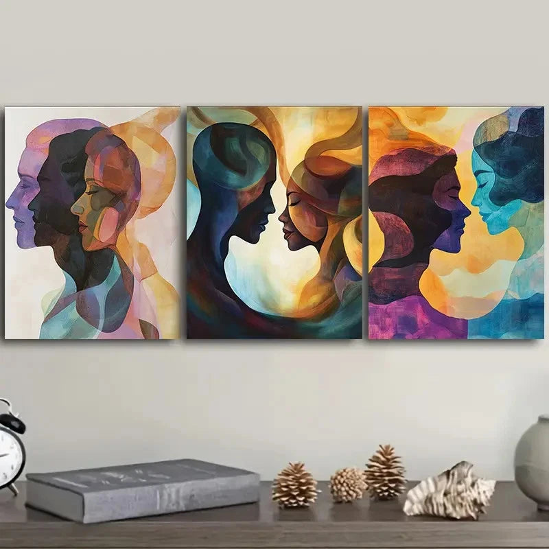 3pcs The Merging Of Diverse Human Souls Wall Art Set Canvas Framed 40x60cm - High Quality Print 100% Australian Made Wall Canvas Ready to Hang