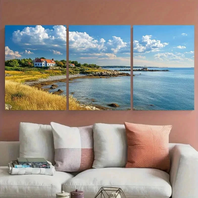 3pcs Rhode Island Coastal Vibrant Prefect Wall Art Set Canvas Framed 60x90cm - High Quality Print 100% Australian Made Wall Canvas Ready to Hang
