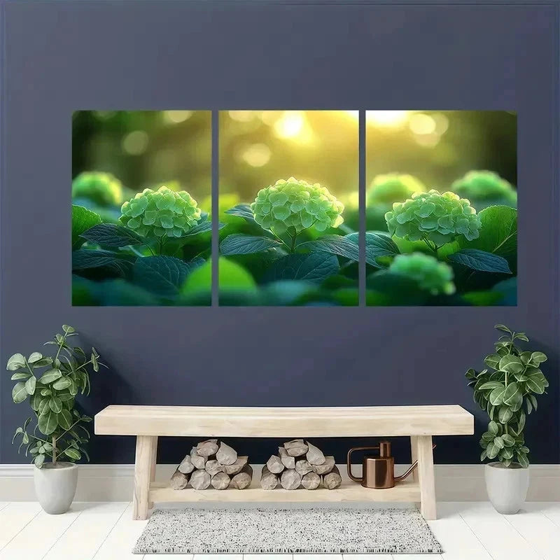3pcs Vibrant Floral Garden Hydrangea Perfect Wall Art Set Canvas Framed 50x70cm - High Quality Print 100% Australian Made Wall Canvas Ready to Hang