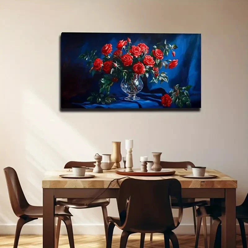Vibrant Red Roses Modern Wall Art Canvas Office Home Room Framed 120x60cm